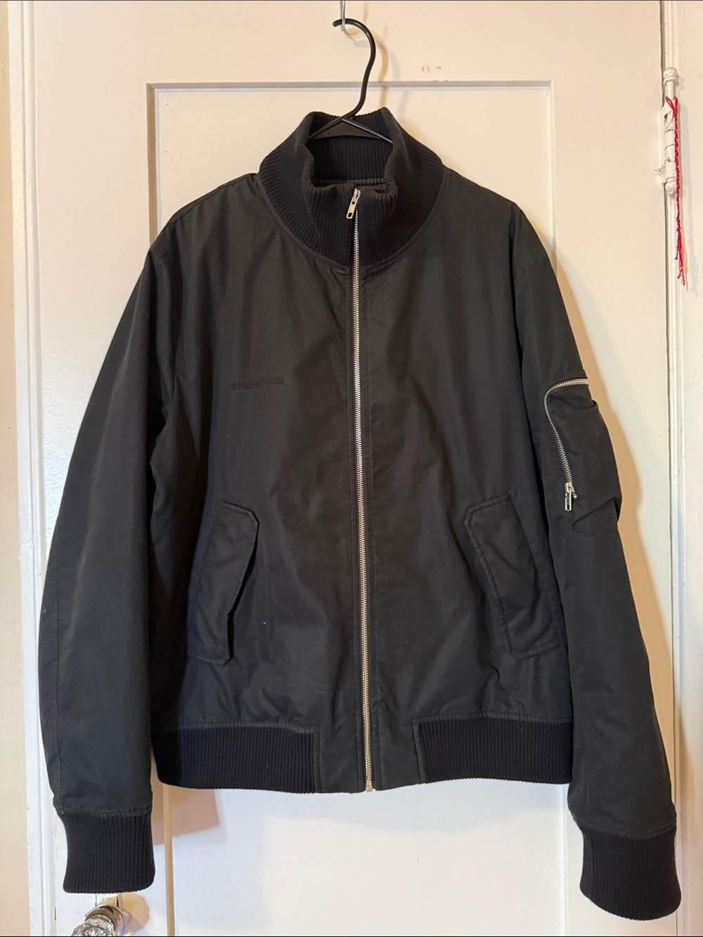 Helmut Lang Black Bomber Jacket with Rib Knit Collar